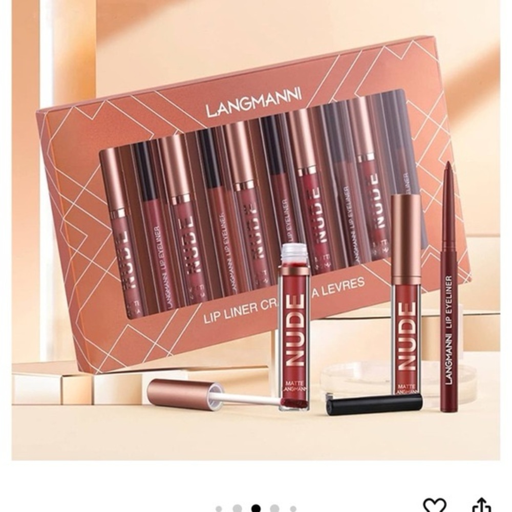 New Langmanni 12 pc Velvety Matte Liquid Lipstick + Lipliner Set Nude Pink Red - Picture 8 of 9